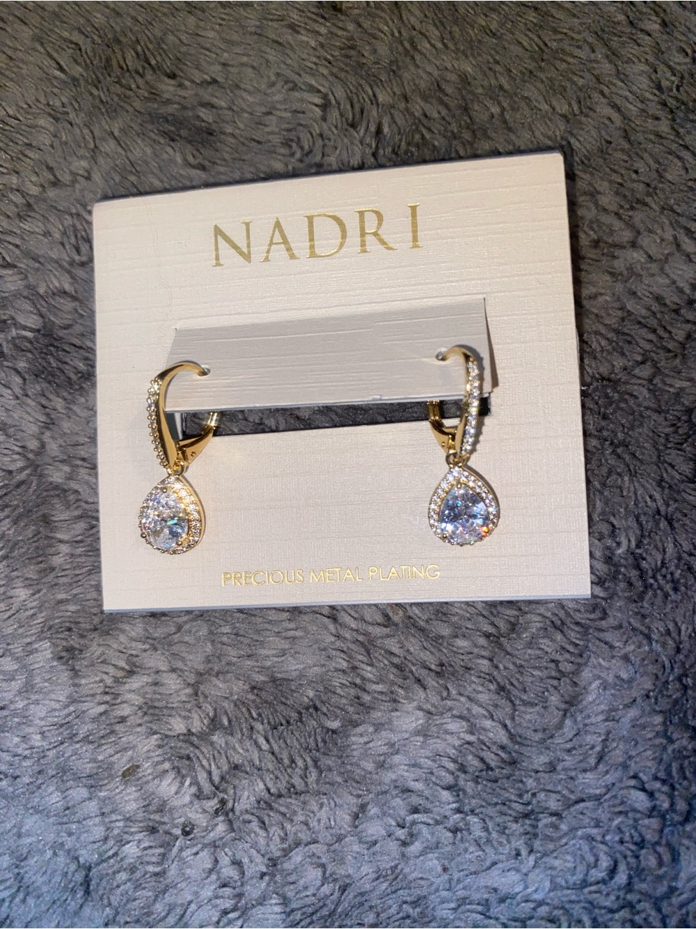 Nadri Gold Teardrop Crystal Halo Drop Earrings - Clear